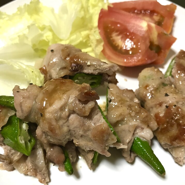 うま塩だれでオクラの肉巻き